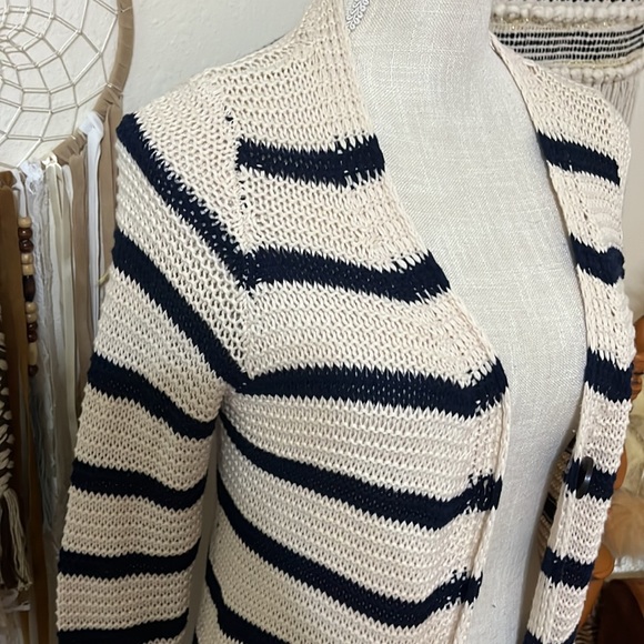 Altar’d State Long Knit Cardigan Sweater/ Cream & Navy/ Size Small/Medium - Picture 3 of 7